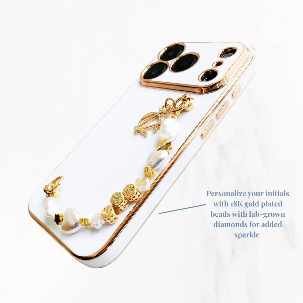 iPhone 17 Series Gold Trim Charm Handle Grip Case - White