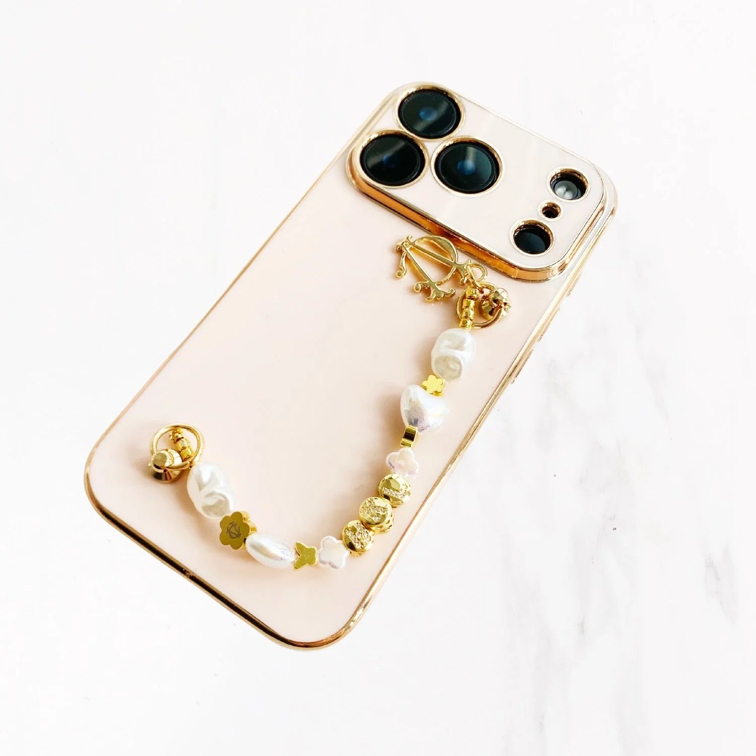 iPhone 17 Series Gold Trim Charm Handle Grip Case - Pink