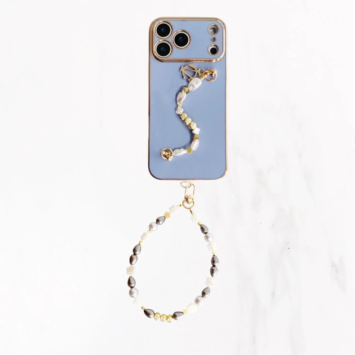 iPhone 17 Series Gold Trim Charm Handle Grip Case - Ocean Blue