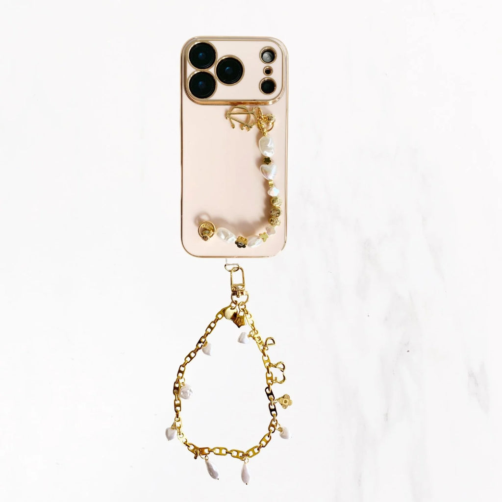 iPhone 17 Series Gold Trim Charm Handle Grip Case - Pink