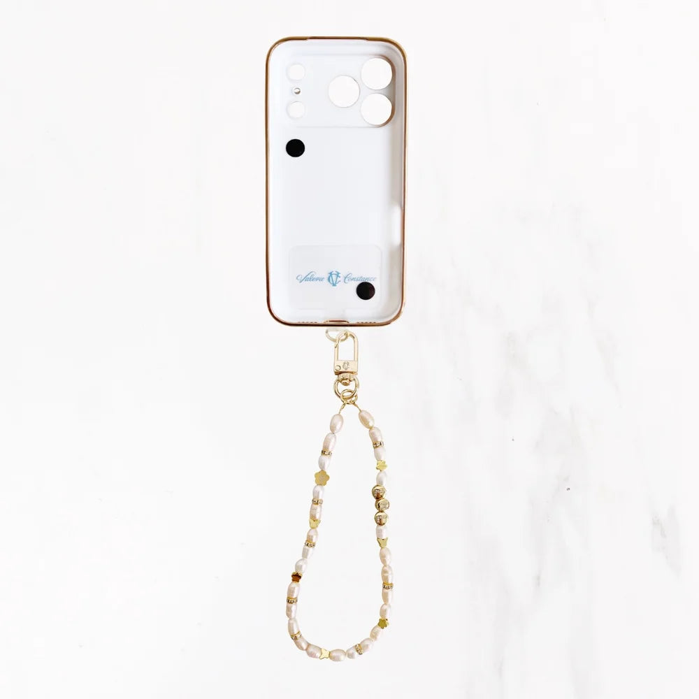 iPhone 17 Series Gold Trim Charm Handle Grip Case - White