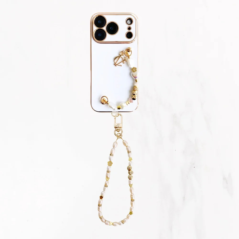 iPhone 17 Series Gold Trim Charm Handle Grip Case - White