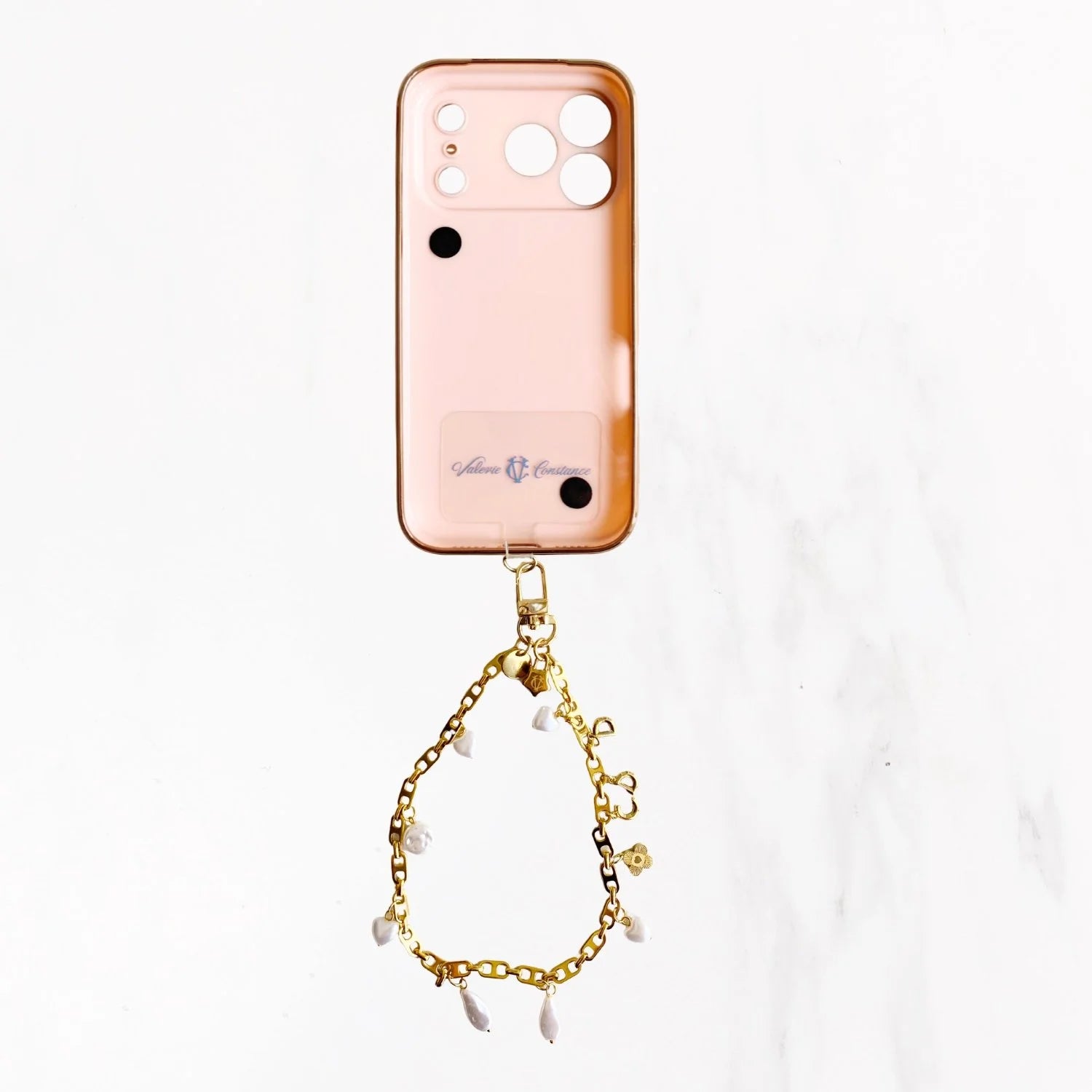 iPhone 17 Series Gold Trim Charm Handle Grip Case - Pink