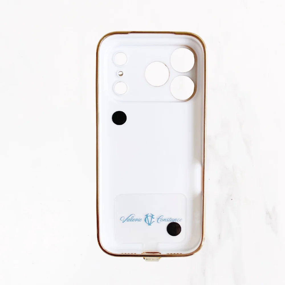 iPhone 17 Series Gold Trim Charm Handle Grip Case - White