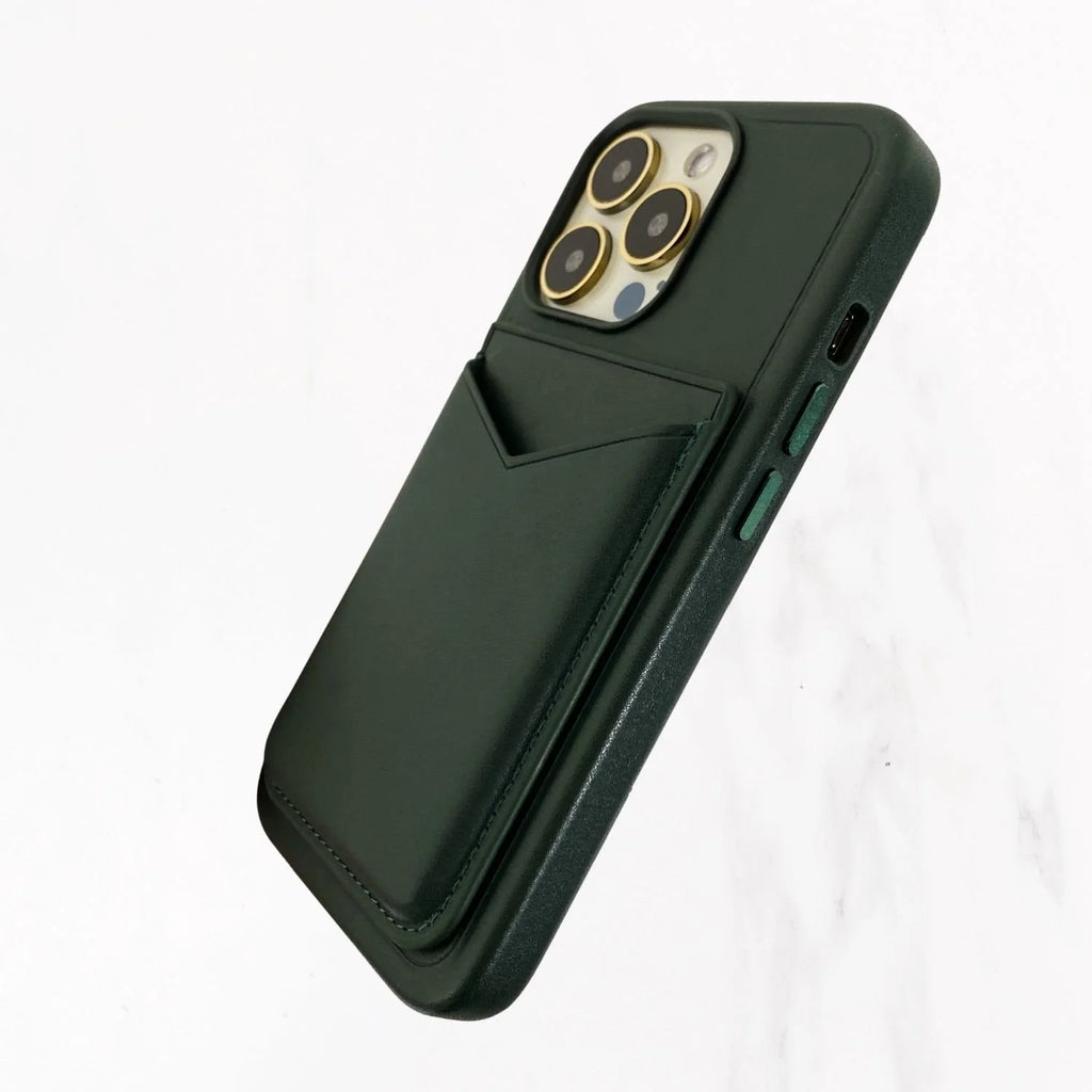 Magsafe Leather Couture Card Holder - Dark Green
