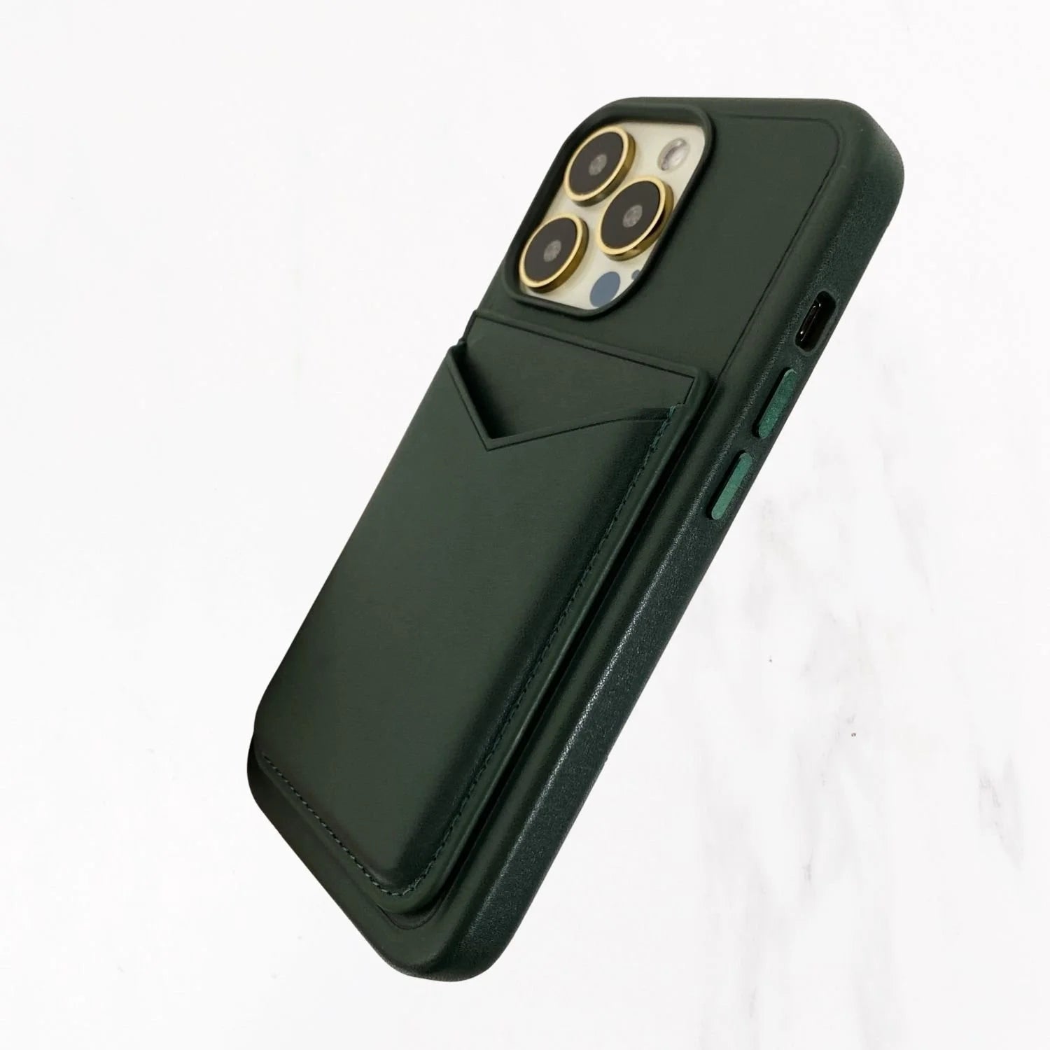Magsafe Leather Couture Card Holder - Dark Green