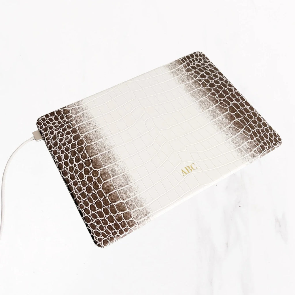 Macbook Series - Croc Leather Hard Shell Case - Optic White Sepia