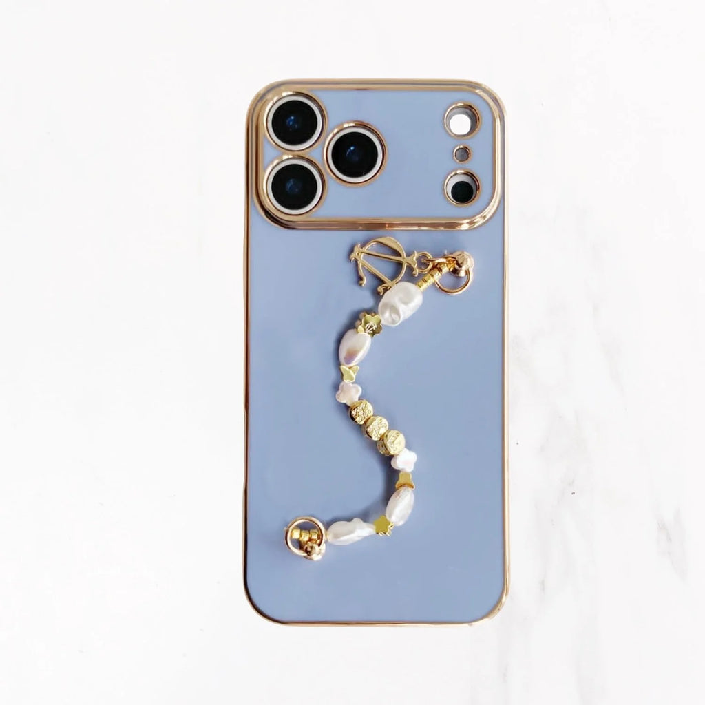 iPhone 17 Series Gold Trim Charm Handle Grip Case - Ocean Blue