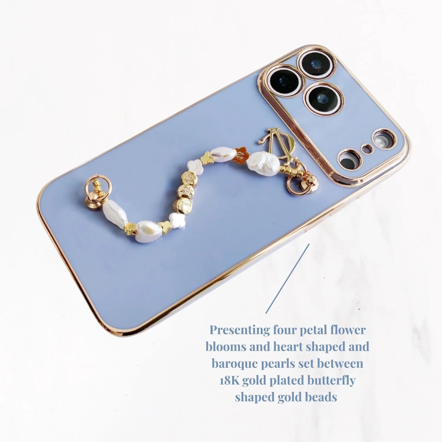iPhone 17 Series Gold Trim Charm Handle Grip Case - Ocean Blue
