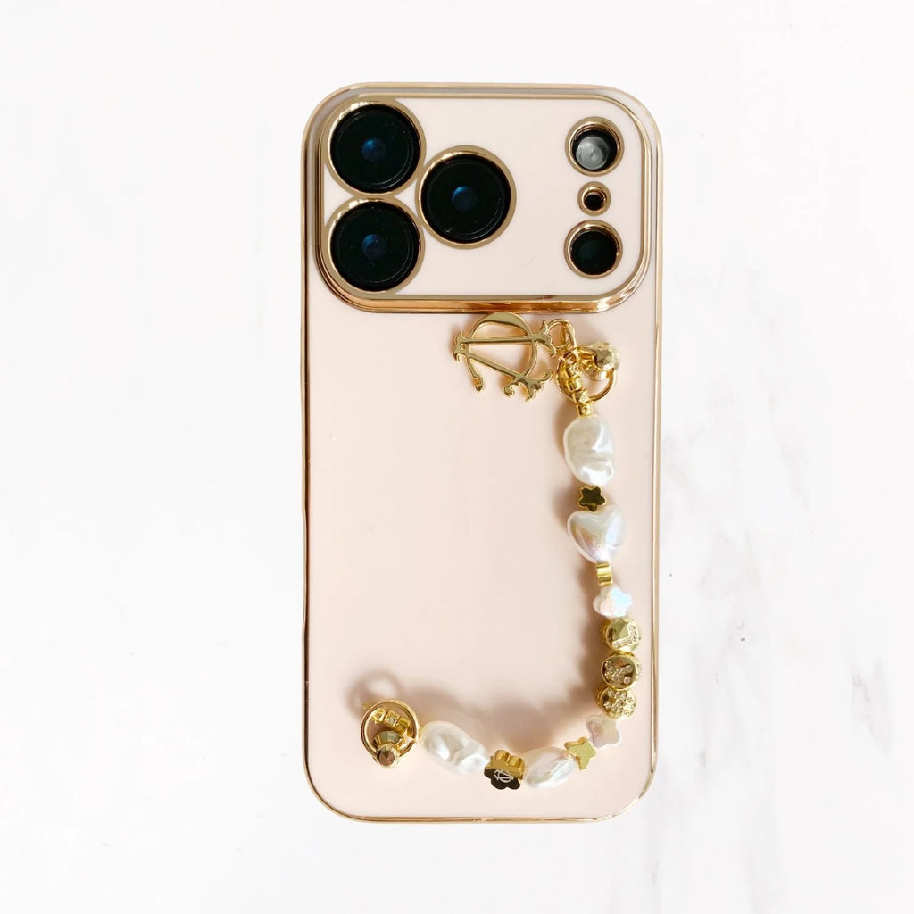 iPhone 17 Series Gold Trim Charm Handle Grip Case - Pink