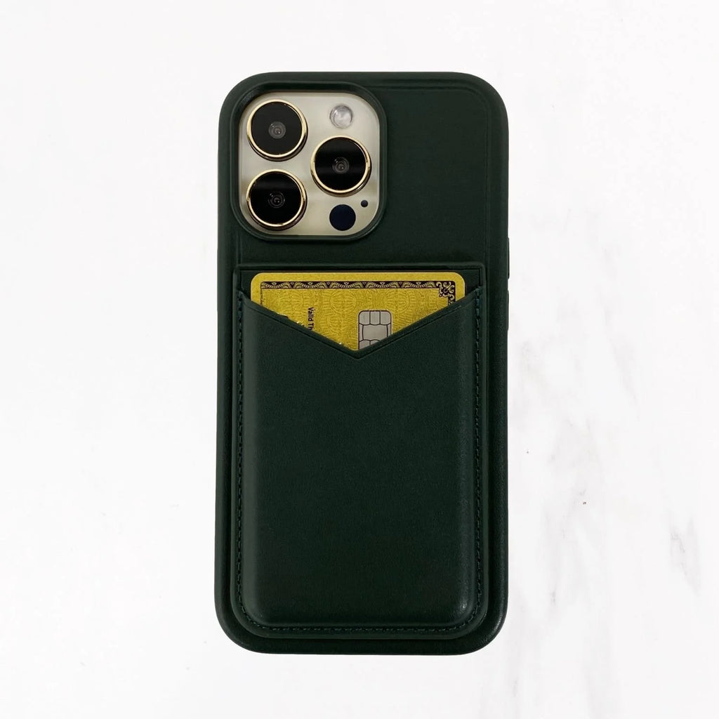 Magsafe Leather Couture Card Holder - Dark Green