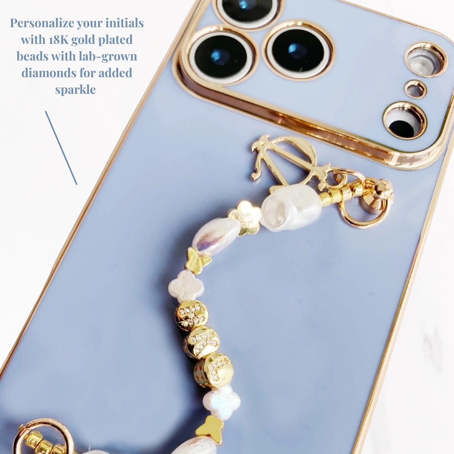 iPhone 17 Series Gold Trim Charm Handle Grip Case - Ocean Blue