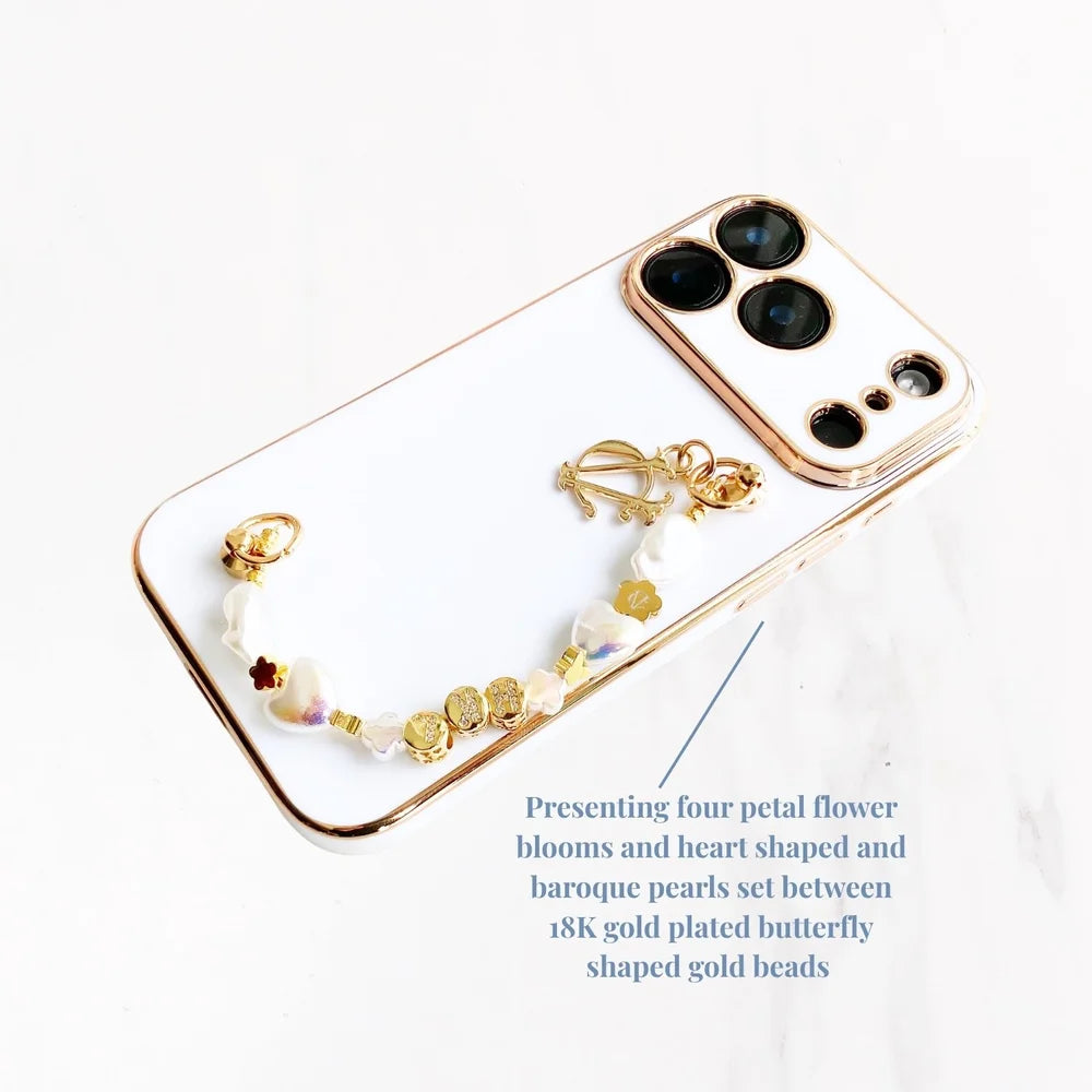 iPhone 17 Series Gold Trim Charm Handle Grip Case - White