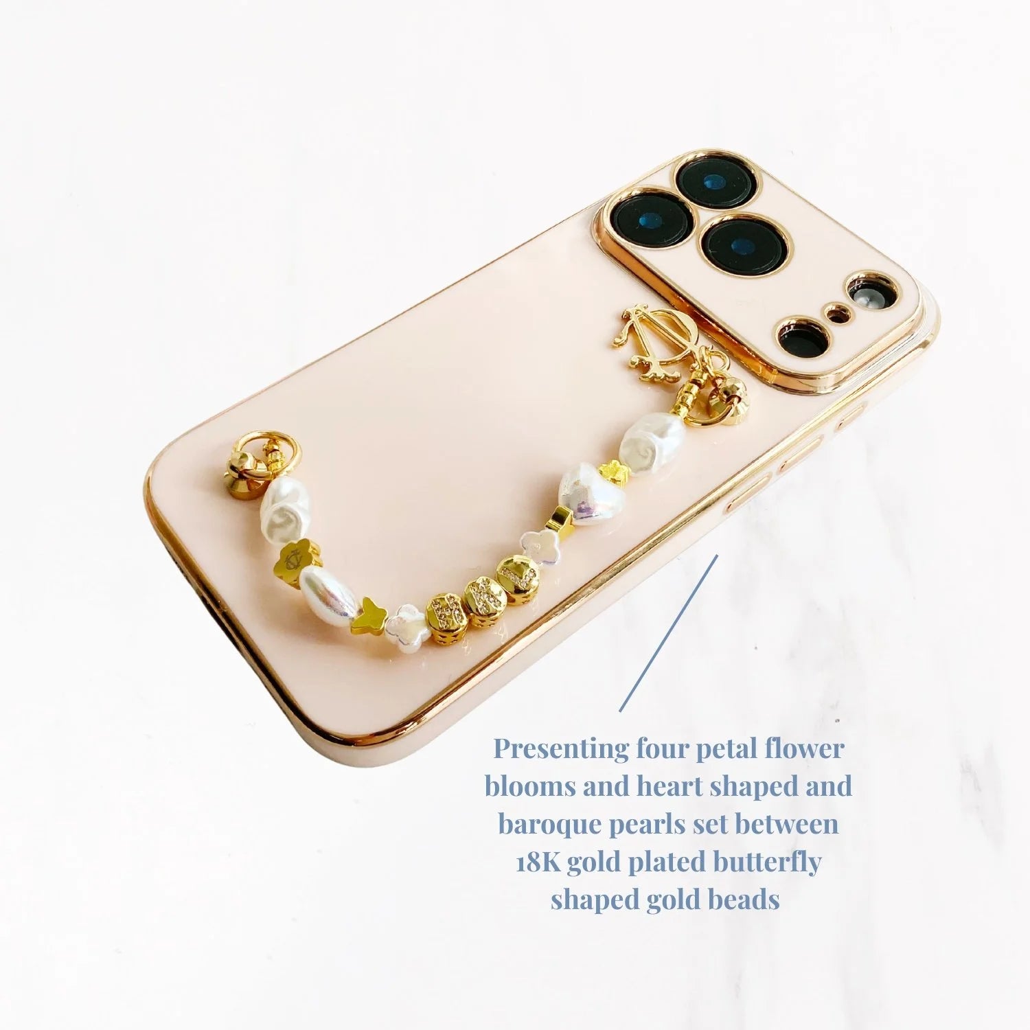 iPhone 17 Series Gold Trim Charm Handle Grip Case - Pink